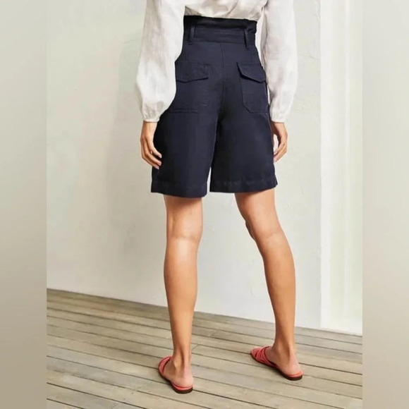 NWT Boden Paperbag High Waisted Linen Blend Shorts in Navy size 10 - Picture 8 of 9